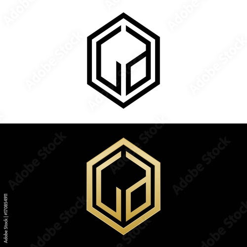 initial letters logo ld black and gold monogram hexagon shape vector