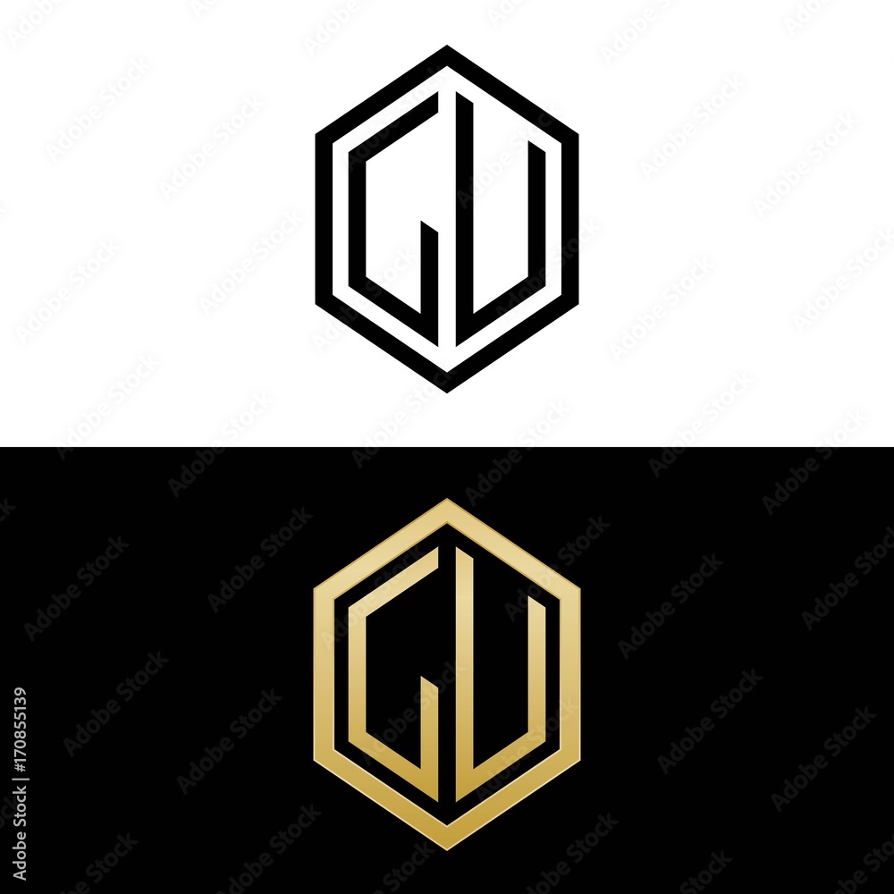 initial letters logo lu black and gold monogram hexagon shape vector initial letters logo lu black and gold monogram hexagon shape vector