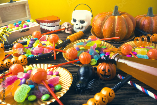 colorful of candy dessert in halloween party