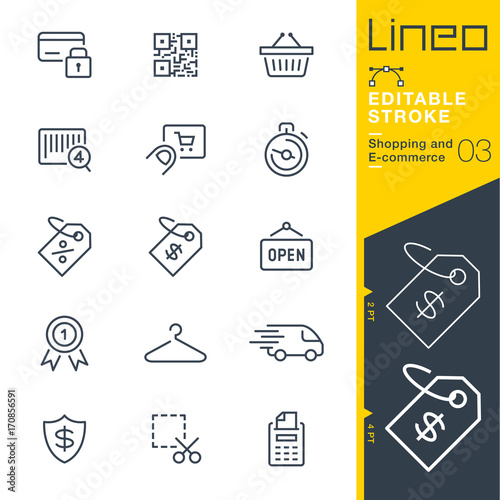 Lineo Editable Stroke - Shopping and E-commerce line icons
Vector Icons - Adjust stroke weight - Expand to any size - Change to any colour