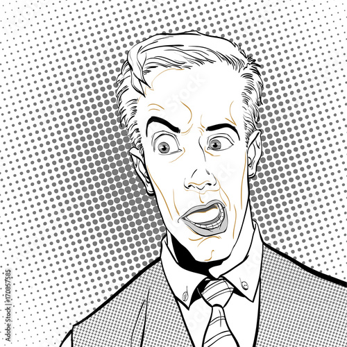 Portrait of surprised man. Surprised businessman. Surprised man. Pop art retro style illustration. People in retro style.
