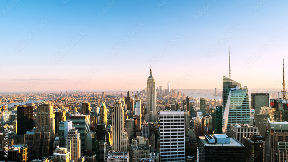 Aerial view on the city skyline in New York City, USA