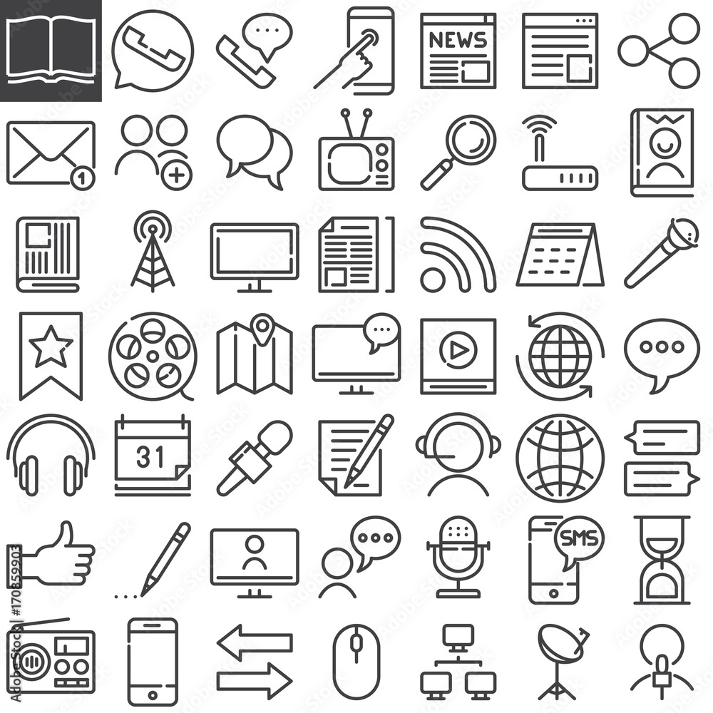 Fototapeta premium Communication & media line icons set