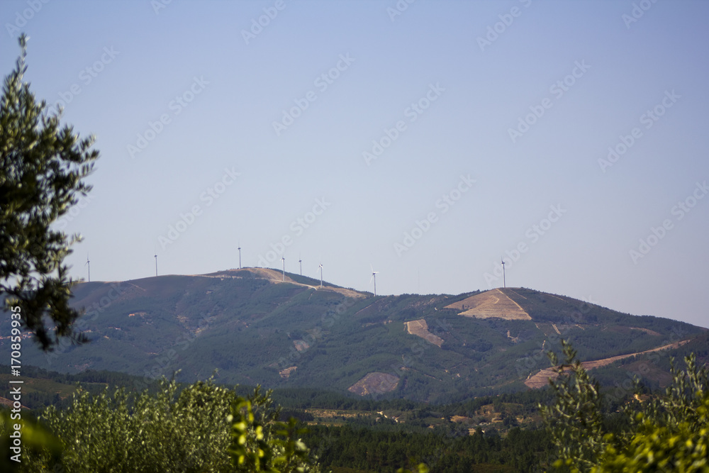 Fototapeta premium Mountains and Wind Turbines landscape