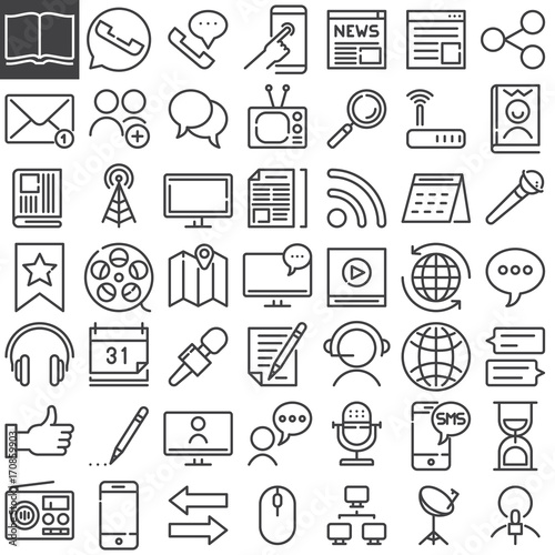 Communication & media line icons set