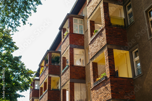 brick balcony in a row