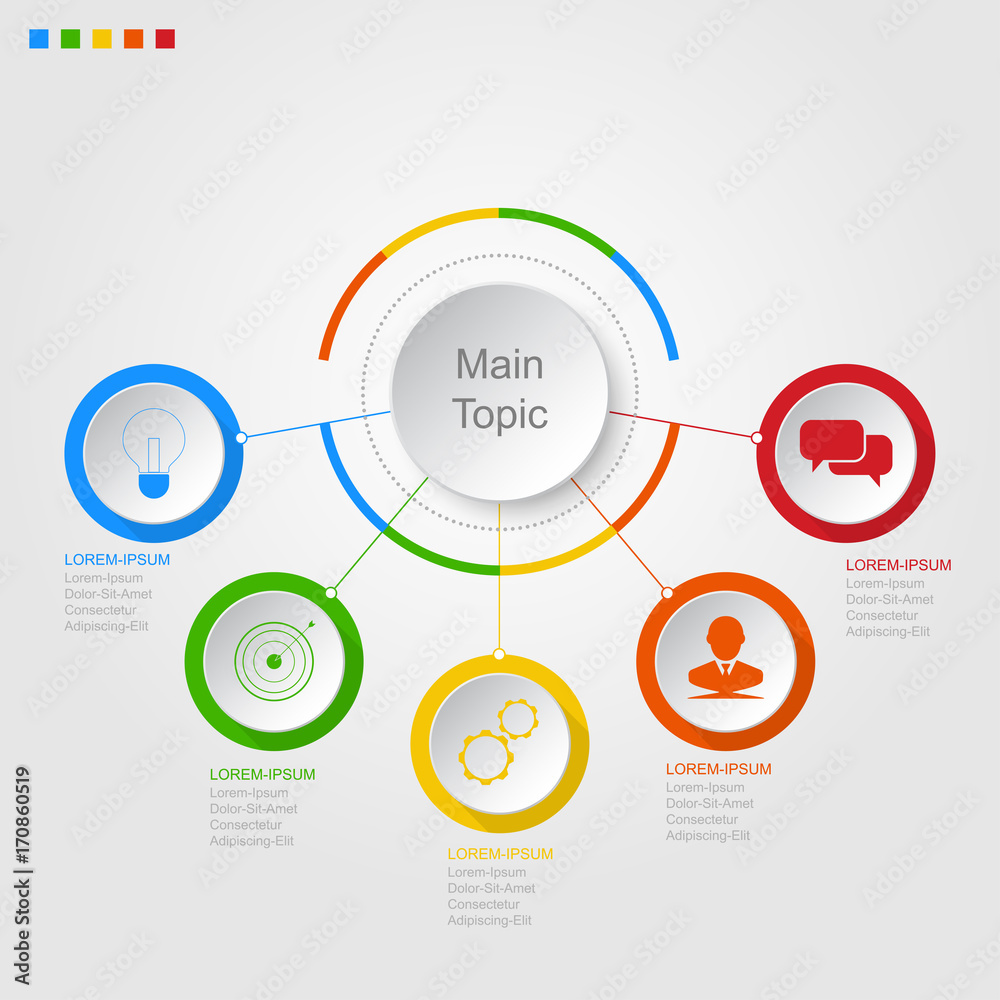Infographics of 5 elements horizontal ,presentration timeline template step option Infographics of 5 elements horizontal ,presentration timeline template step option