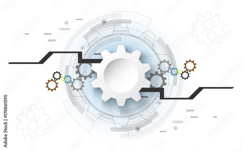 3d white paper gear wheel Grey white Abstract technology background with various technology elements