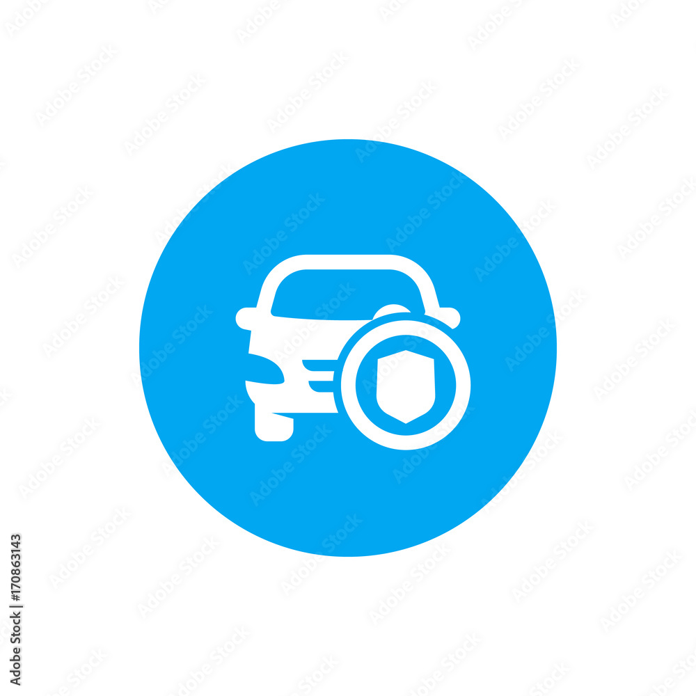 car and shield round icon