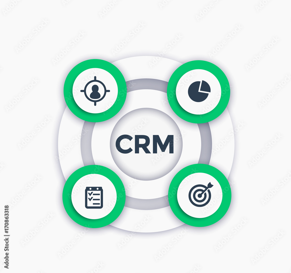 CRM, customer relationship management round infographics CRM, customer relationship management round infographics