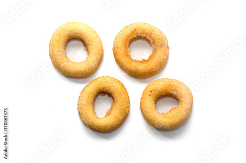 Fried Donuts with sugar topping isolated on white
