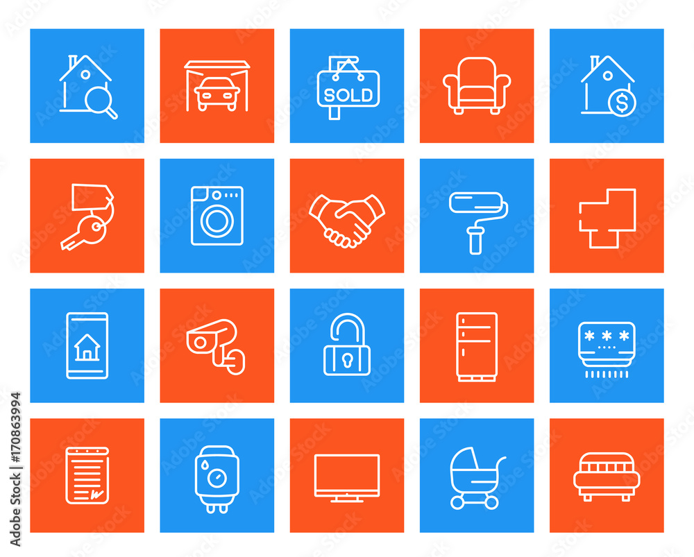 Real estate, home, apartments for rent, houses for sale line icons set Real estate, home, apartments for rent, houses for sale line icons set