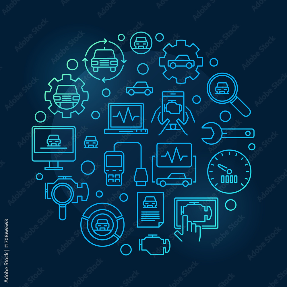 Car diagnostic round blue illustration Car diagnostic round blue illustration