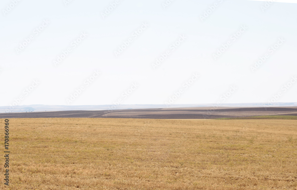 Obraz premium fiels of near of the village of Villanueva del Campo, Tierra de Campos Region, Zamora province, Castilla y Leon, Spain
