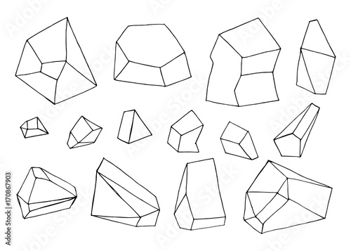 set of contour stones vector isolated. hand drawings
