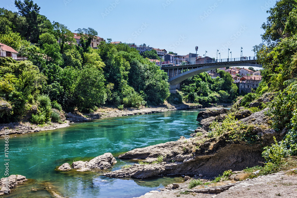 Bosnia and Herzegovina, Mostar, river landscape view