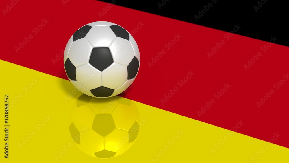 Black and white soccer ball on a reflecting german flag Black and white soccer ball on a reflecting german flag