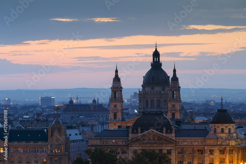 Morning view of St. Stephen's Basilica in Budapest, Hungary. 