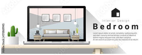 Modern bedroom interior design background , vector , illustration
