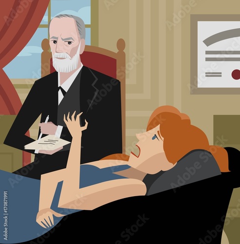 woman on the divan with psychoanalyst photo