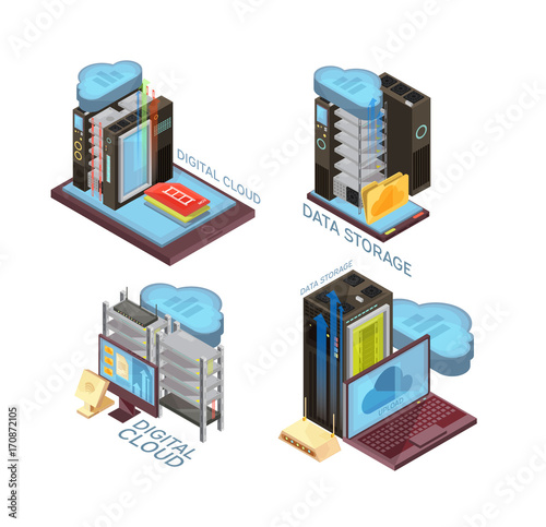 Data Cloud Service Isometric Concept
