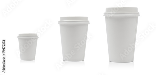 Takeaway paper coffee cup different size isolated on a white background. Clipping path. © gargantiopa