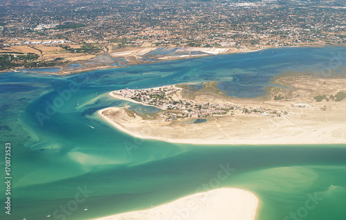 Aerial view of Armona Island, Algarve, Portugal. photo