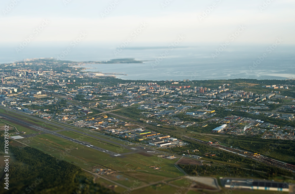 View from the plane to Tallinn airport and Lasnamae district.