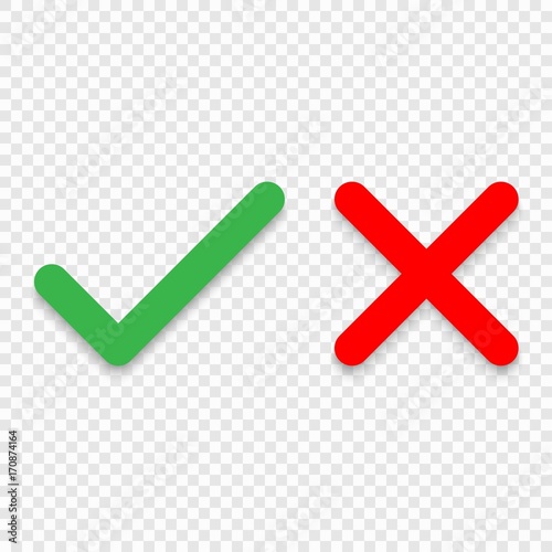 Green tick and red cross checkmarks line icons. Vector illustration isolated on white background