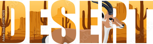 vector desert word with gazelle illustartion