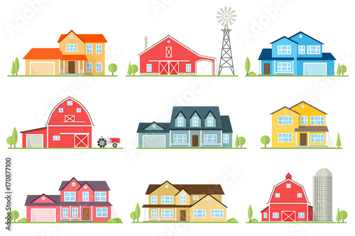 Vector flat icon suburban american house.