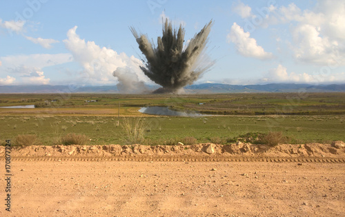 Explosion of a powerful bomb.