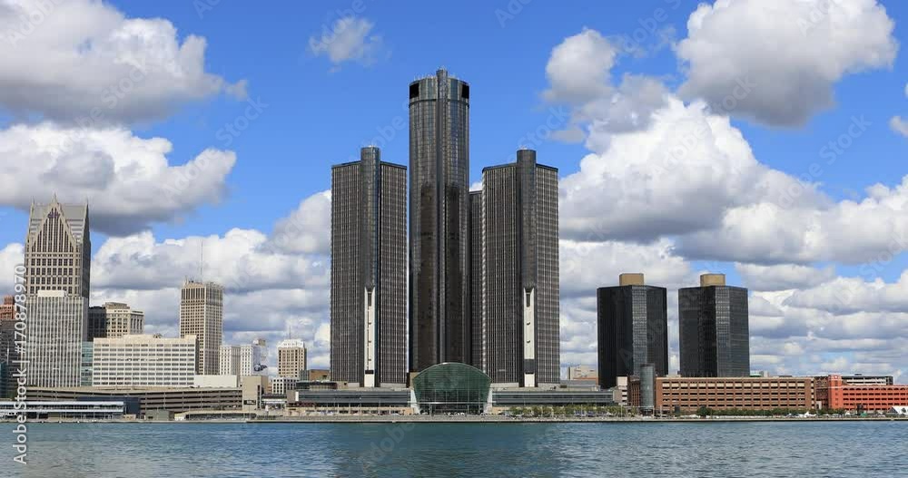 Detroit Skyline across the Detroit River 4K Detroit Skyline across the Detroit River 4K
