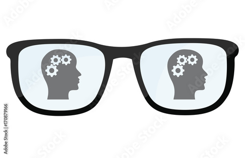 Brillengläser mit Kopf mit Zahnrädern