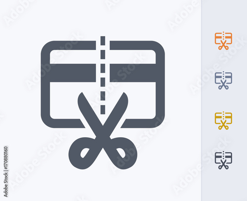 Scissors & Credit Card - Carbon Icons. A professional, pixel-perfect icon designed on a 32x32 pixel grid and redesigned on a 16x16 pixel grid for very small sizes.