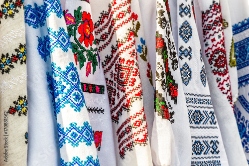 Detail of colored ie, Romanian traditional costume