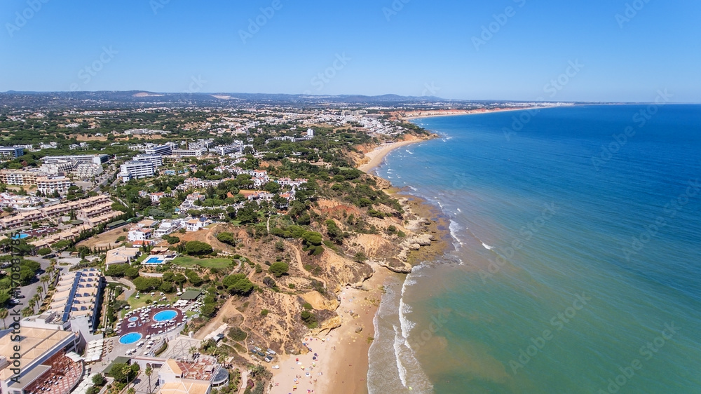 Aerial. Beach at Olhos de Agua in Portugal.