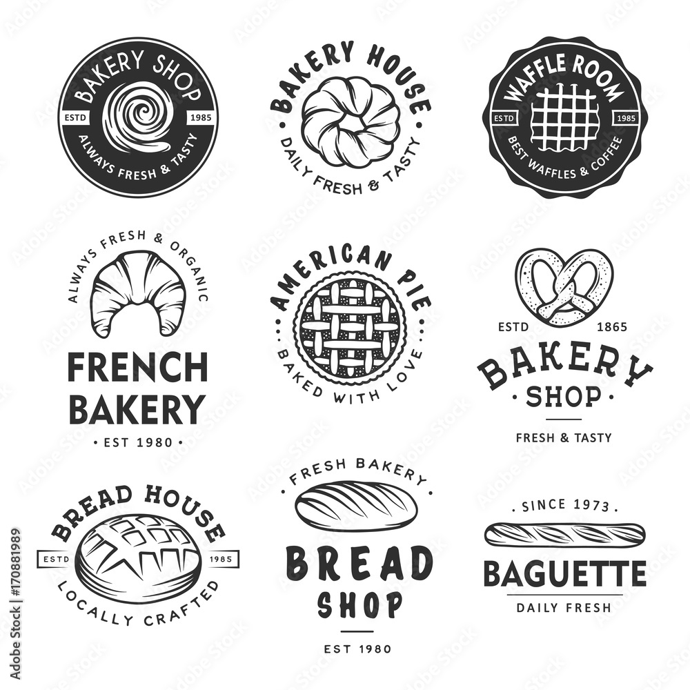 Set of vintage style bakery shop labels, badges, emblems and logo ...