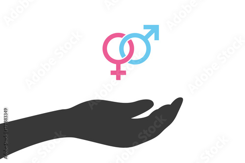 Hand hält Symbol für Mann und Frau
