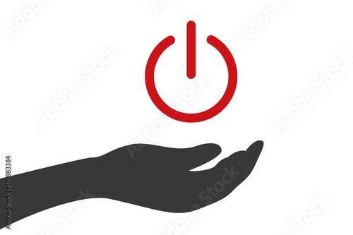 Hand hält An/Aus Knopf