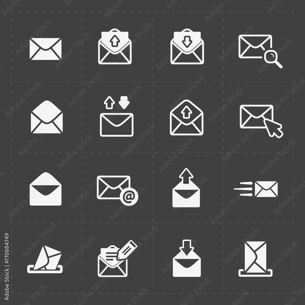 Email and envelope icons on Dark Email and envelope icons on Dark