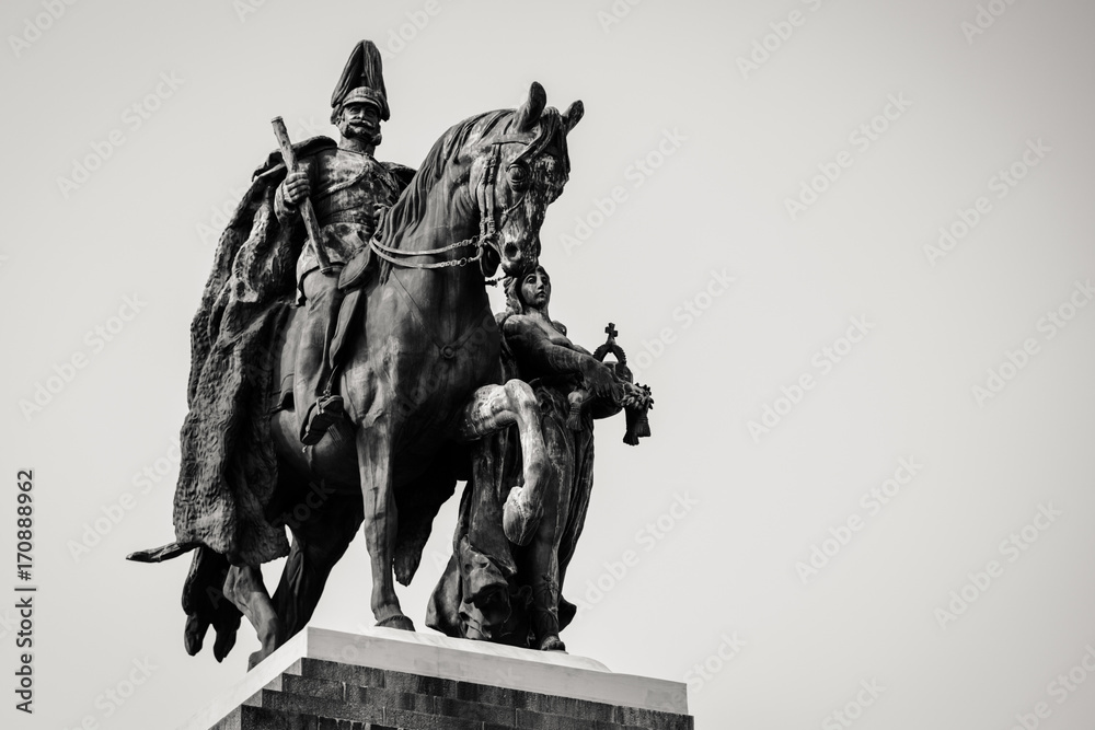 Obraz premium Deutsches Eck Koblenz: Statue