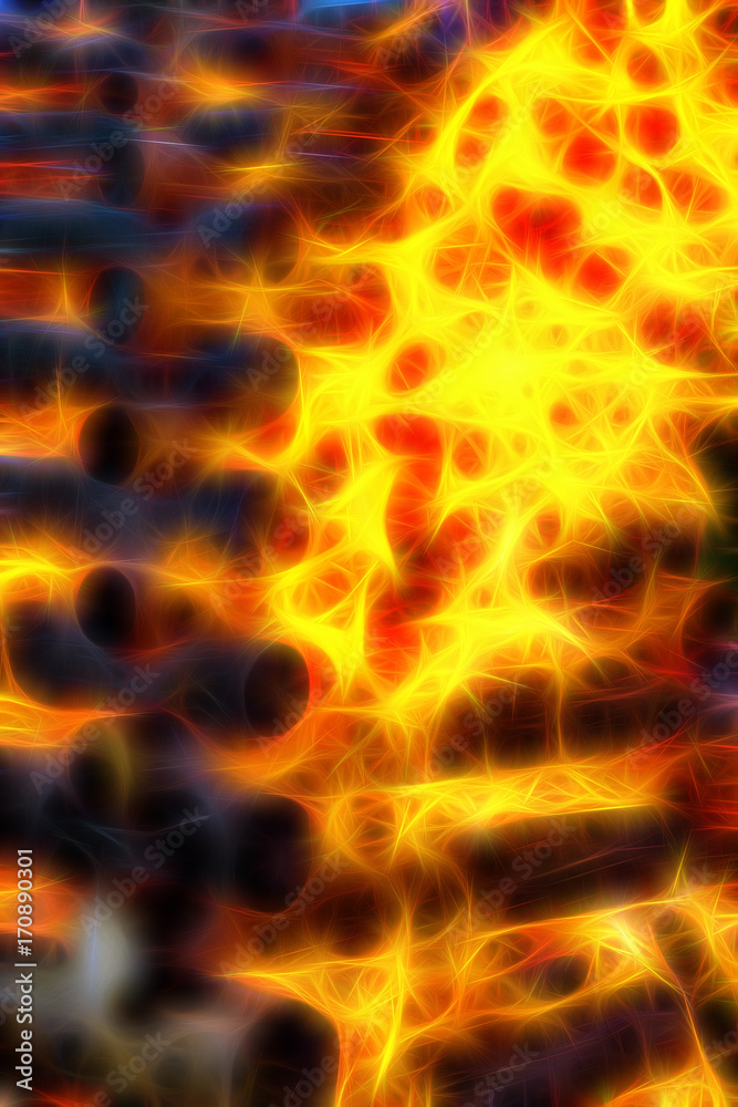burning bonfire with flames consuming logs, fractal effect. burning bonfire with flames consuming logs, fractal effect.