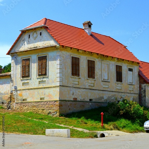 Typical rural landscape in Veseud, Zied, a village in the commune Chirpăr from Sibiu County, Transylvania, Romania, first attested in 1379. Peasant houses. photo