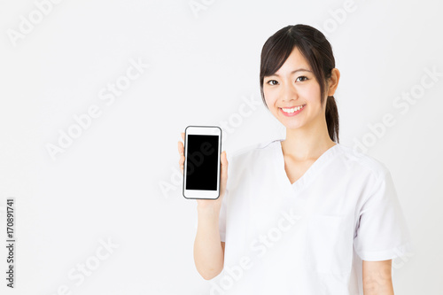 portrait of asian nurse isolated on white background