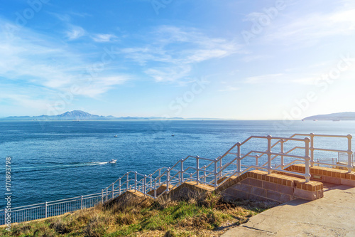 View of Strait of Gibraltar from Europa Point in Gibraltar