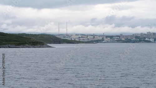 View of the city of Severomorsk from the sea photo