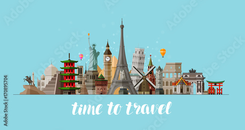 Travel, journey concept. Famous sights countries of world. Vector illustration