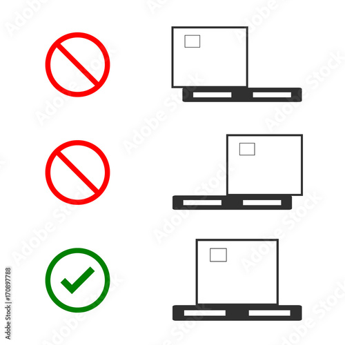 Loading a product onto a pallet correctly is drawn with 3 examples on white background  - Eps10 vector graphics and illustration