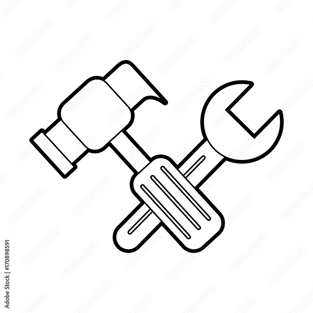 hammer and wrench tool repair support instrument vector illustration hammer and wrench tool repair support instrument vector illustration